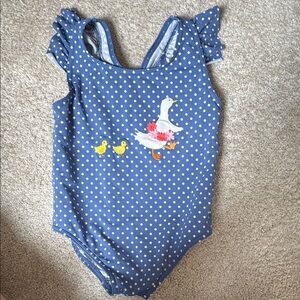 Mini Boden cutest Blue Polka Dot Swimsuit with Duck Design